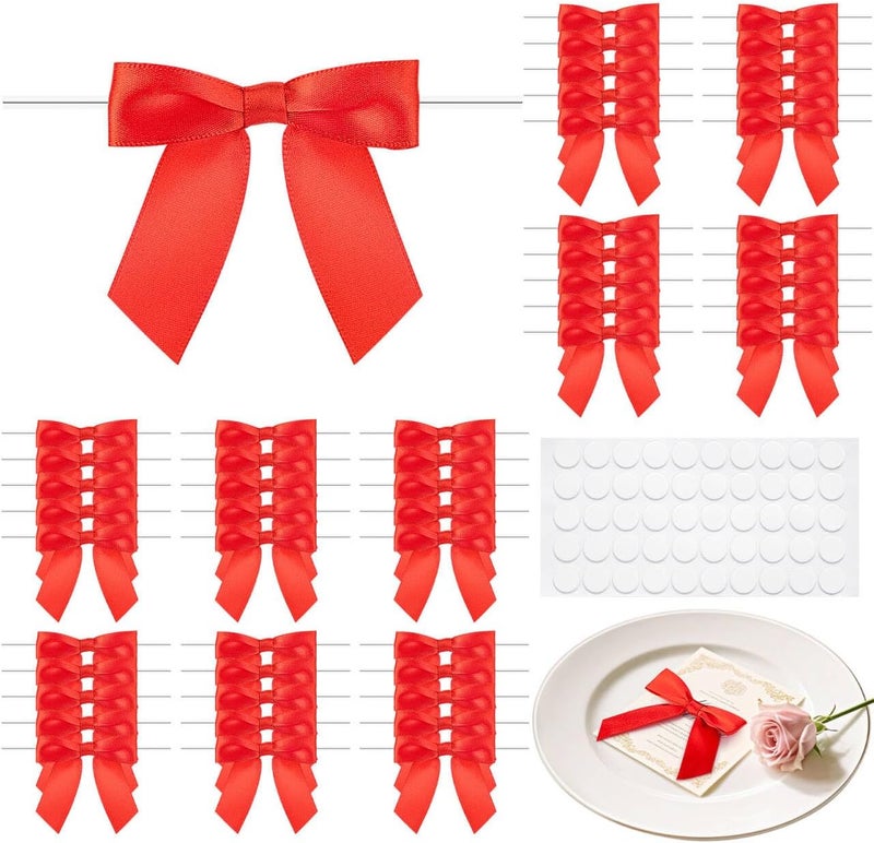 MERDTTES 50Pcs Mini Red Bow 2.75 Inch Twist Tie Bows for Wrapping, Party Decorations, Valentine's Day & DIY Crafts - Image 1